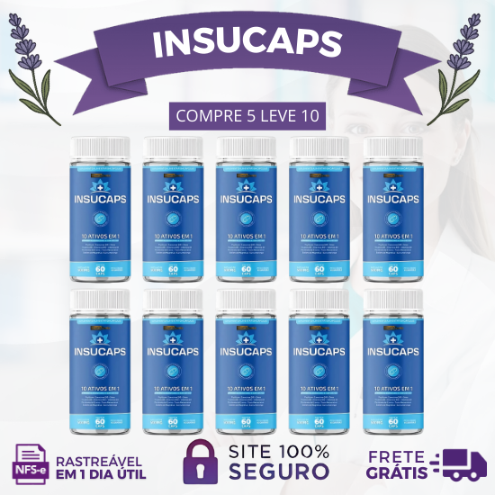 INSUCAPS 60 CÁPSULAS - CONTROLE DO AÇÚCAR - PROMOÇÃO OFICIAL: KITS DE 2 UNIDADES + FRETE GRÁTIS!