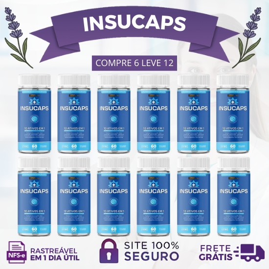 INSUCAPS 60 CÁPSULAS - CONTROLE DO AÇÚCAR - PROMOÇÃO OFICIAL: KITS DE 2 UNIDADES + FRETE GRÁTIS!