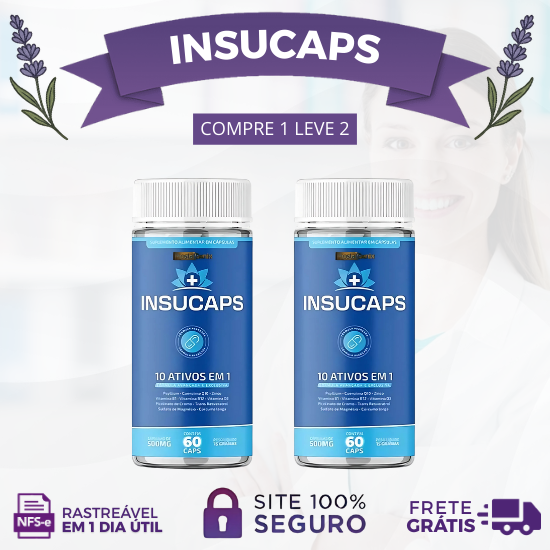INSUCAPS 60 CÁPSULAS - CONTROLE DO AÇÚCAR - PROMOÇÃO OFICIAL: KITS DE 2 UNIDADES + FRETE GRÁTIS!