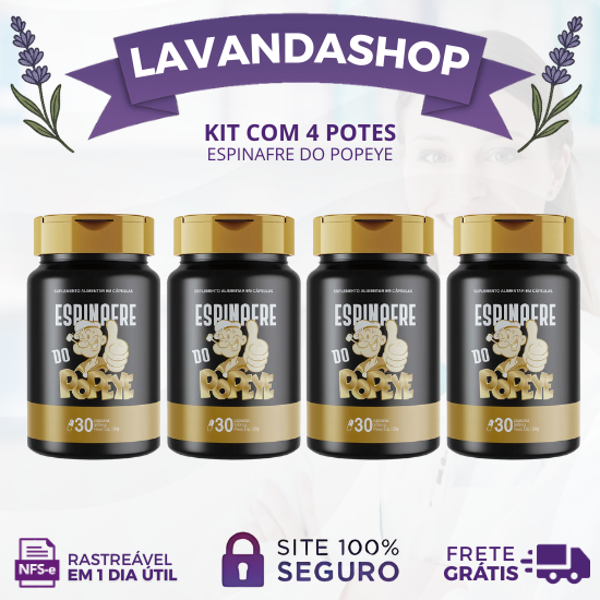 ESPINAFRE DO POPEYE - KIT - AUMENTA O TAMANHO E A GROSSURA - CADA KIT COM 2 POTES (PRODUTO ORIGINAL) - FRETE GRÁTIS