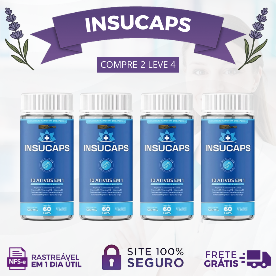 INSUCAPS 60 CÁPSULAS - CONTROLE DO AÇÚCAR - PROMOÇÃO OFICIAL: KITS DE 2 UNIDADES + FRETE GRÁTIS!