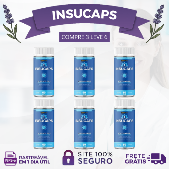INSUCAPS 60 CÁPSULAS - CONTROLE DO AÇÚCAR - PROMOÇÃO OFICIAL: KITS DE 2 UNIDADES + FRETE GRÁTIS!