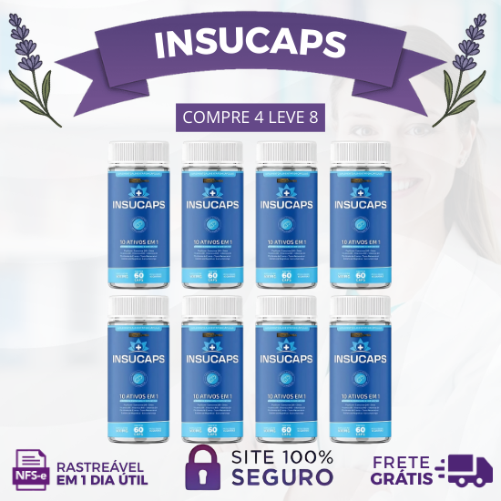 INSUCAPS 60 CÁPSULAS - CONTROLE DO AÇÚCAR - PROMOÇÃO OFICIAL: KITS DE 2 UNIDADES + FRETE GRÁTIS!
