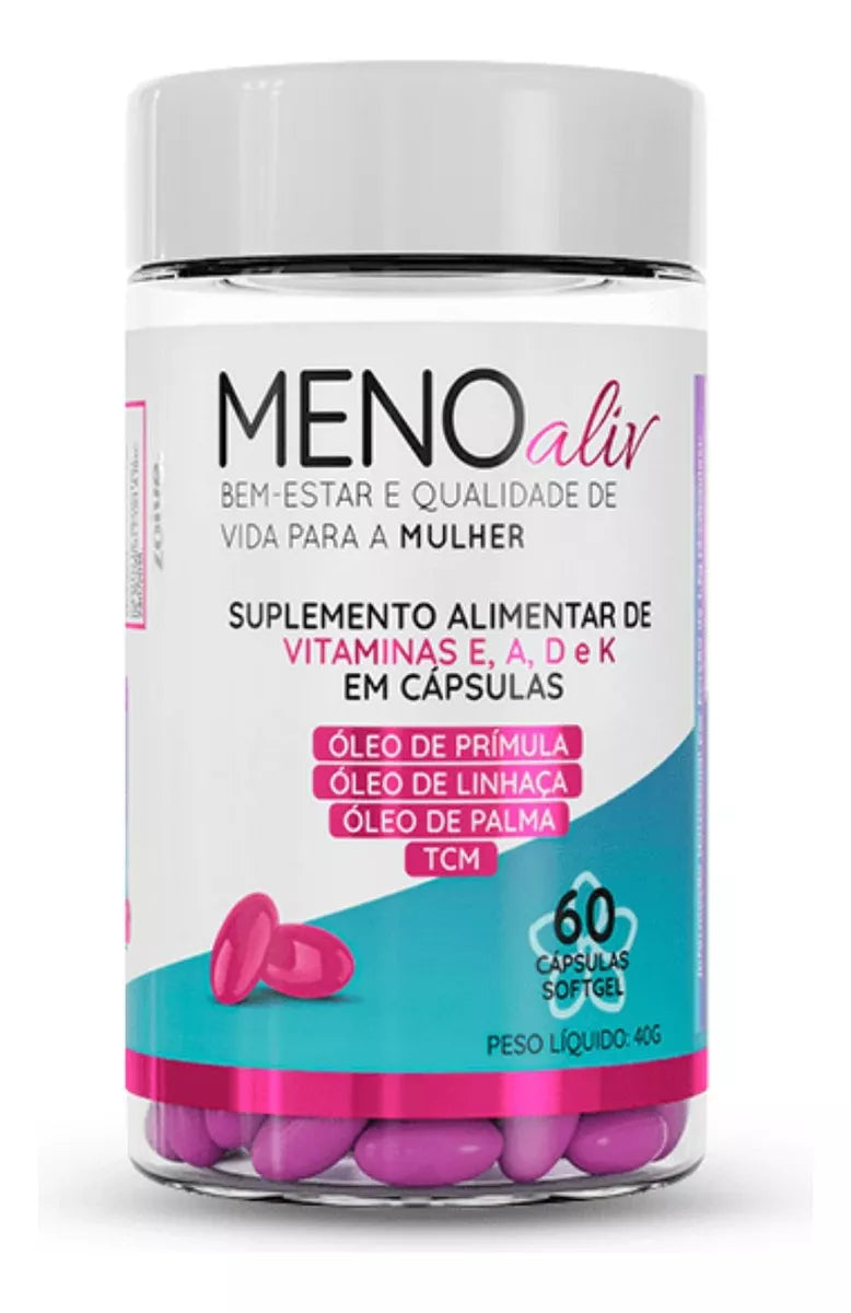 MENO ALIV 60 CÁPSULAS SOFTGEL - ALÍVIO DOS SINTOMAS DA MENOPAUSA - PROMOÇÃO OFICIAL